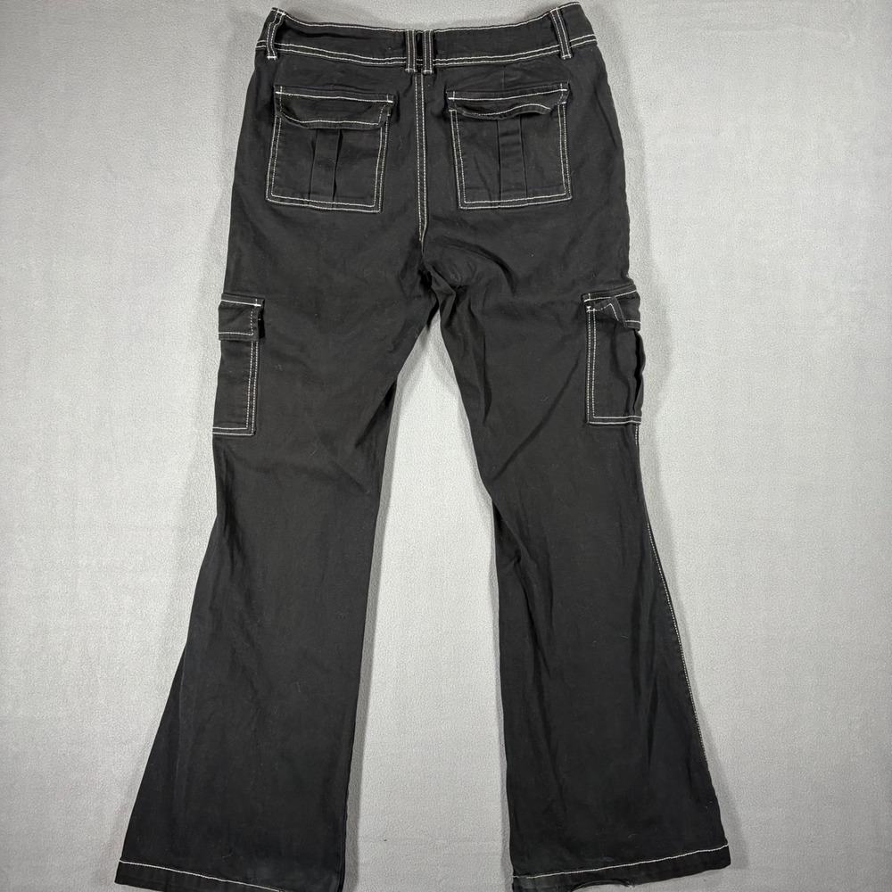 YMI Cargo Pants Womens 9/29 Black Good Y2K Low Rise Contrast Stitch Flare Leg - Picture 2 of 6
